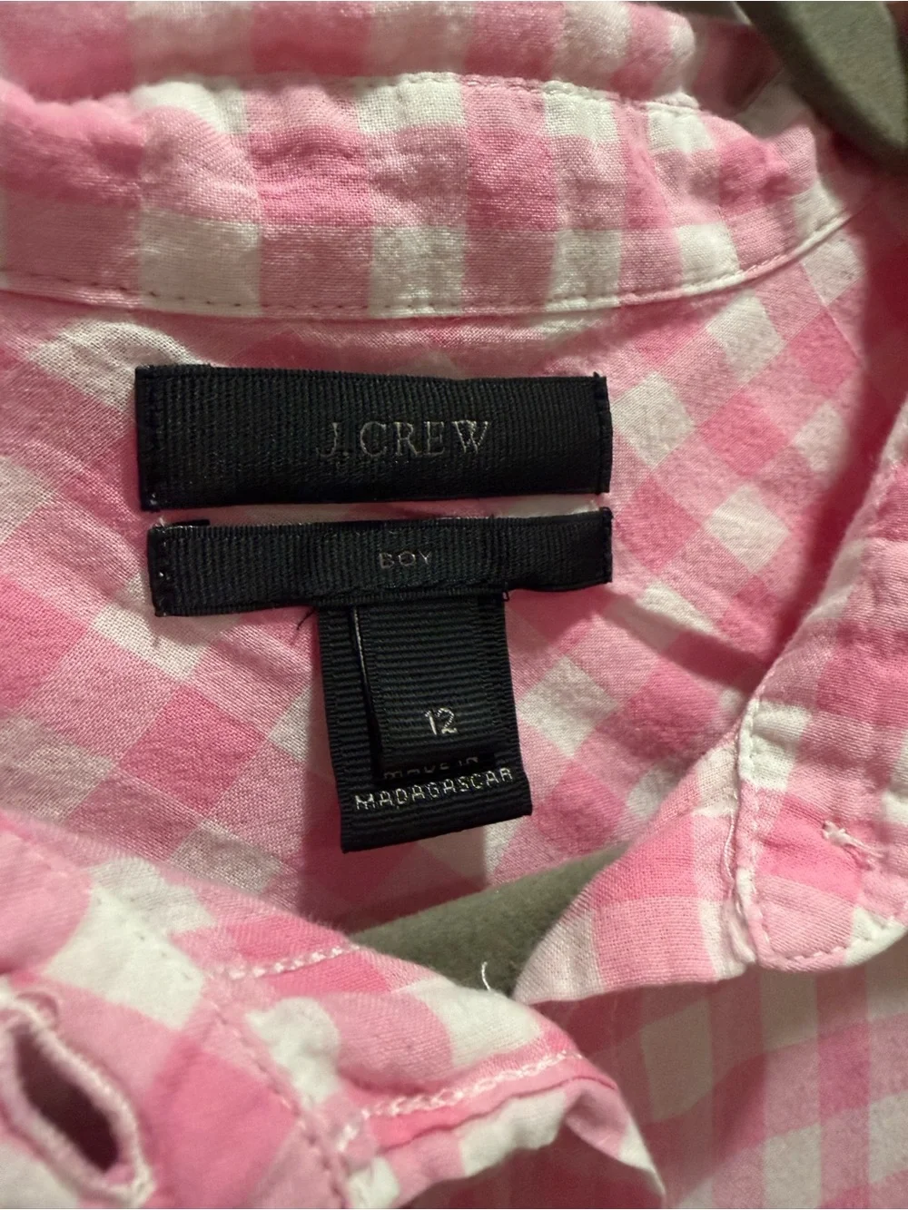 J. Crew Pink Gingham Button Down Shirt Size Boy 12 Cottagecore